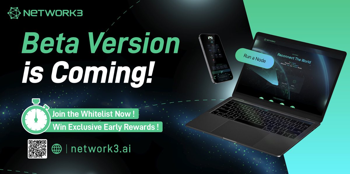 🚀 Brace for the big reveal!
🔥 Network3's beta version is dropping NOW!

🌐 Secure your spot on the whitelist at our website👉🔗[network3.ai] for exclusive early access and grab a user onboard bonus along with double rewards! 🌟

🎁 Follow <a href="/network3_ai/">Network3</a>, quote this