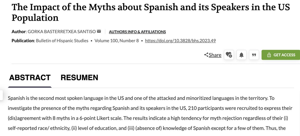 gorkabs's tweet photo. Check out my new article on the Bulletin of Hispanic Studies: "The Impact of the Myths about Spanish and its Speakers in the US Population" https://t.co/7x5mFLdbAl https://t.co/lB6gucw9Yc