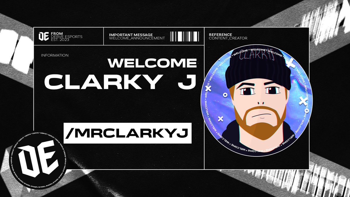 DerveEsports's tweet photo. We welcome @MrClarkyJ to Derve as a content creator!
Jack has been around the Derve fam from the beginning and is now officially joining us.

Welcome boss🖤🤍

He is now live doing his announcement stream at: https://t.co/YH7qcxwdTr

#DreamDerve https://t.co/qyebHauQpO