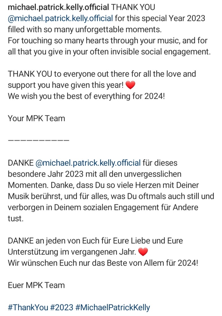 iRealMuse1's tweet image. Repost @michael.patrick.kelly.official (via feeds - Instagram)

#ThankYou #2023 #MichaelPatrickKelly

#MichaelPatrickKellyOfficial 
#MPK
