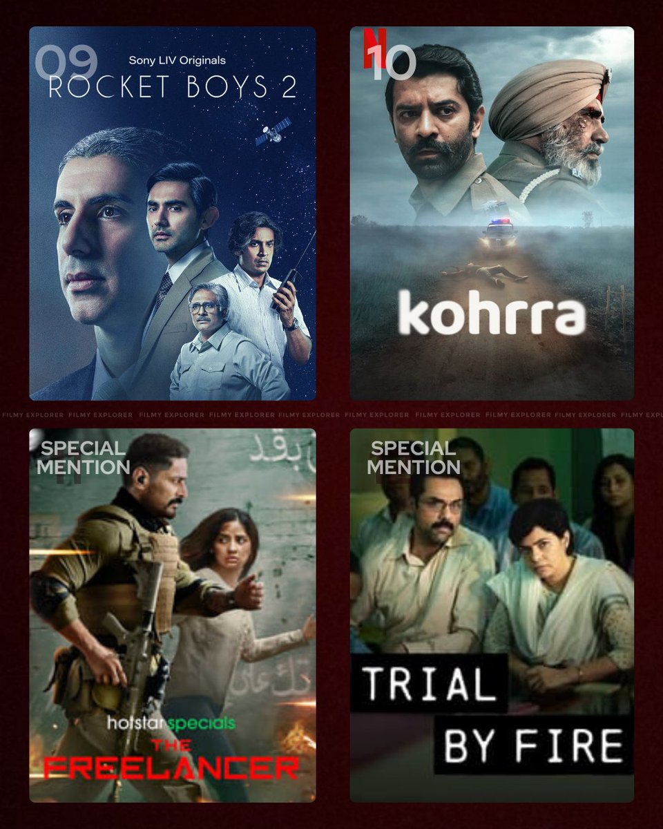 #2023Locked : 10 BEST SERIES OF 2023

1. #Farzi
2. #TheRailwayMen
3. #Asur2
4. #GunsandGulaabs 
5. #KaalaPaani
6. #Aspirants S2
7. #TheNightManager
8. #Scam2003
9. #RocketBoys S2
10. #Kohrra

Special mentions - #TheFreelancer & #TrialByFire.

Based on votes received!