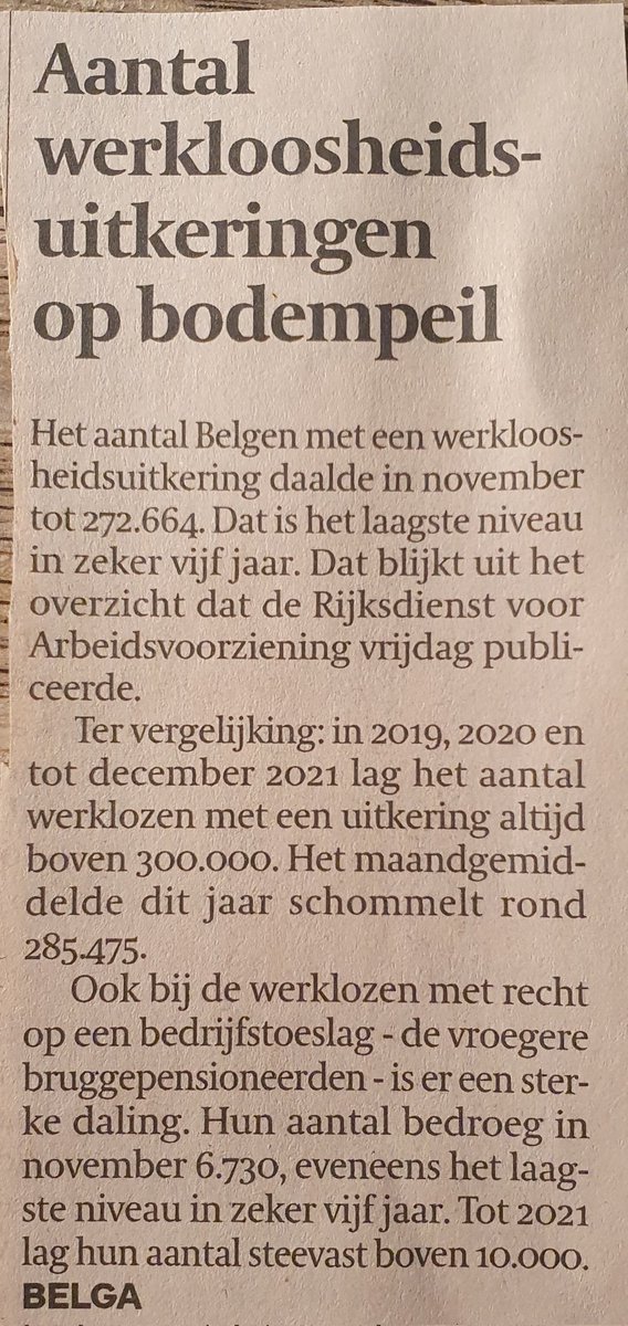 Belangrijkste arbeidsmarkttrend staat op pg. 3 van <a href="/tijd/">De Tijd</a> weggemoffeld in een hoekje.
Laagste niveau in zeker vijf jaar <a href="/BelgaNewsAgency/">Belga News Agency</a> ?
Zeg maar VIJFTIG jaar. Laagste niveau sinds 1976.
Had voorpaginanieuws moeten zijn.