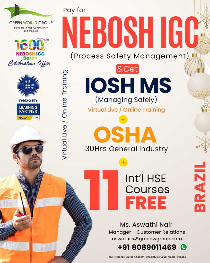 Visit Us : greenwgroup.co.uk  
Contact Us : +918089011469
Email : aswathi.s@greenwgroup.com
greenwgroup.co.uk/brazil/

#NeboshBrazil #GreenWorldGroup #HSETrainingBrazil #NeboshCertification #SafetyTrainingBrazil #OccupationalSafety