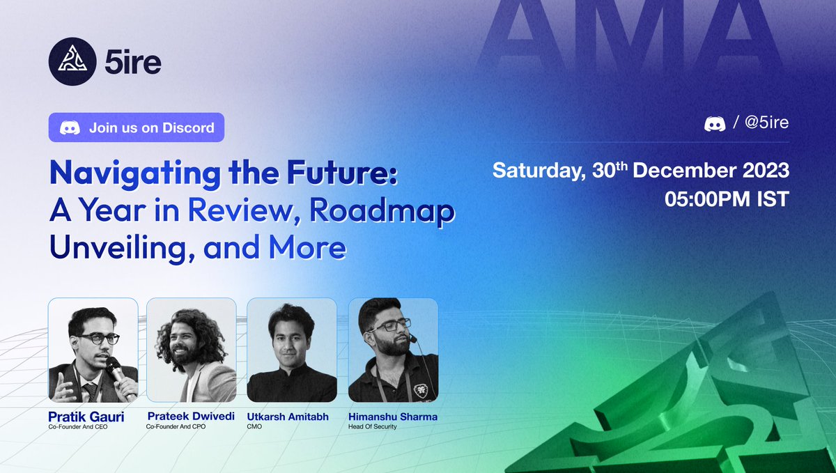 🌟 Rewind, Reflect, Reveal! 
Dive with us into the incredible journey of 5ire.

🚀 Gain exclusive insights into the vision, challenges, and strategies shaping our path forward. 🎙️ 

Join Here👉🏻
discord.com/channels/89143…

#5ireJourney  #YearInReview