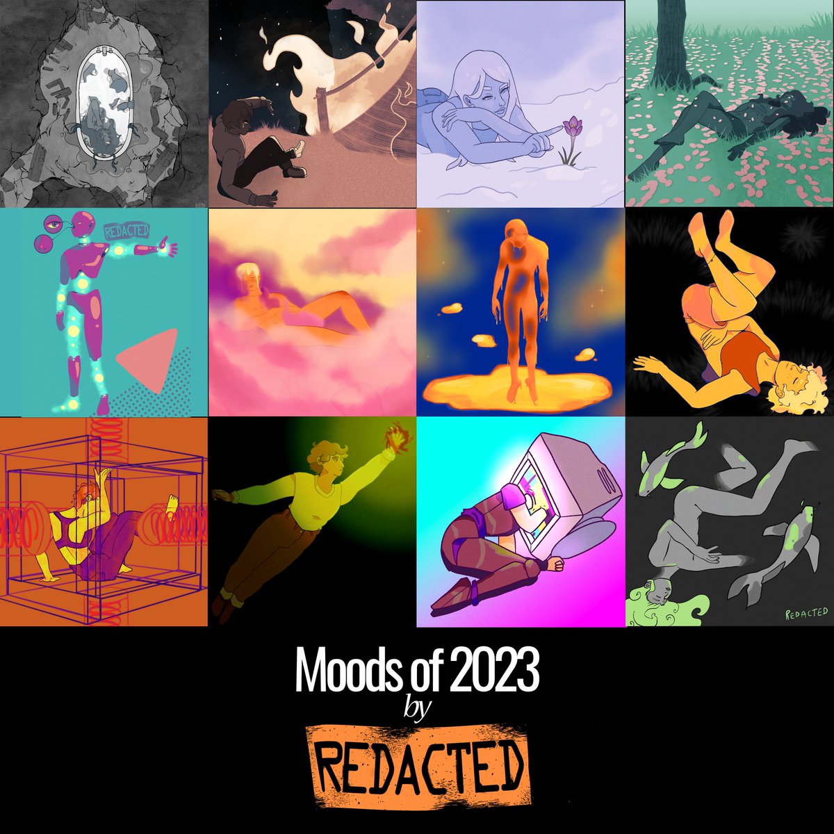 Red_Redacted's tweet image. Every year this month, I drew art depicting my mood in that month. Check my website for larger images.