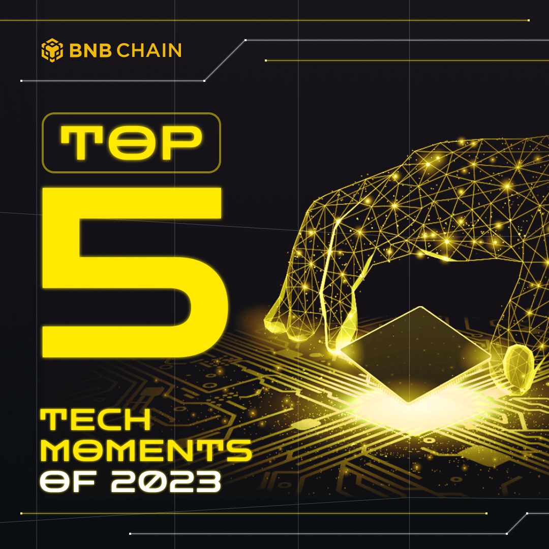 BNBCHAIN's tweet photo. BNB Chain delivered impressive tech progress in 2023 with opBNB, BNB Greenfield and more! ⚡ 🌱 

Let's rewind 2023 and look back to some of our most crucial tech moments of this year. https://t.co/cewMWSzlTX