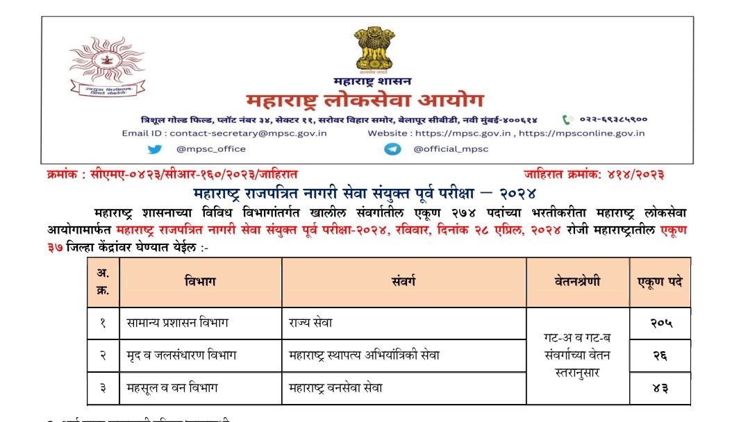 RRPSpeaks's tweet photo. राज्यभरातील युवा राज्यसेवा 2024 च्या जाहिरातीकडे डोळे लावून बसलेले असताना सरकारने मात्र 205 जागांची जाहिरात काढून आपले युवाविरोधी धोरणच जाहीर केले आहे.

काल प्रकाशित झालेल्या राजपत्रित नागरी सेवा संयुक्त पूर्व परीक्षा 2024 परीक्षेच्या जाहिरातीत नऊ संवर्गांपैकी फक्त तीन संवर्गांचाच (राज्यसेवा, वनसेवा, स्थापत्य अभियांत्रिकी सेवा) जाहिरातीत समावेश करण्यात आला आहे. राज्यसेवा संवर्गातील एकूण 34 पदांपैकी फक्त बारा पदांचा/संवर्गांचा जाहिरातीत समावेश करण्यात आलेला आहे. त्यातही डेप्युटी कलेक्टर, डीवायएसपी, तहसीलदार, Excise SP, CO-1 यासारख्या पदांची एकही जागा नाही.  

सर्व 34 पदांसहित/संवर्गासहित 1 हजार जागांची राज्यसेवा परीक्षेची जाहिरात ही विद्यार्थ्यांची रास्त मागणी आहे. 600 पेक्षा जास्त जागा रिक्त असताना भारतासारख्या कृषीप्रधान देशात कृषी सेवा संवर्गातील एकाही पदाचा समावेश नसणे ही शोकांतिका आहे. राज्य सरकारने लवकरात लवकर सर्व संवर्गातील सर्व रिक्त पदांची मागणी पत्रके आयोगाकडे पाठवावीत, ही विनंती!

#जागावाढ
#2024_राज्यसेवा_1000_जागा

@mieknathshinde 
@Dev_Fadnavis 
@AjitPawarSpeaks