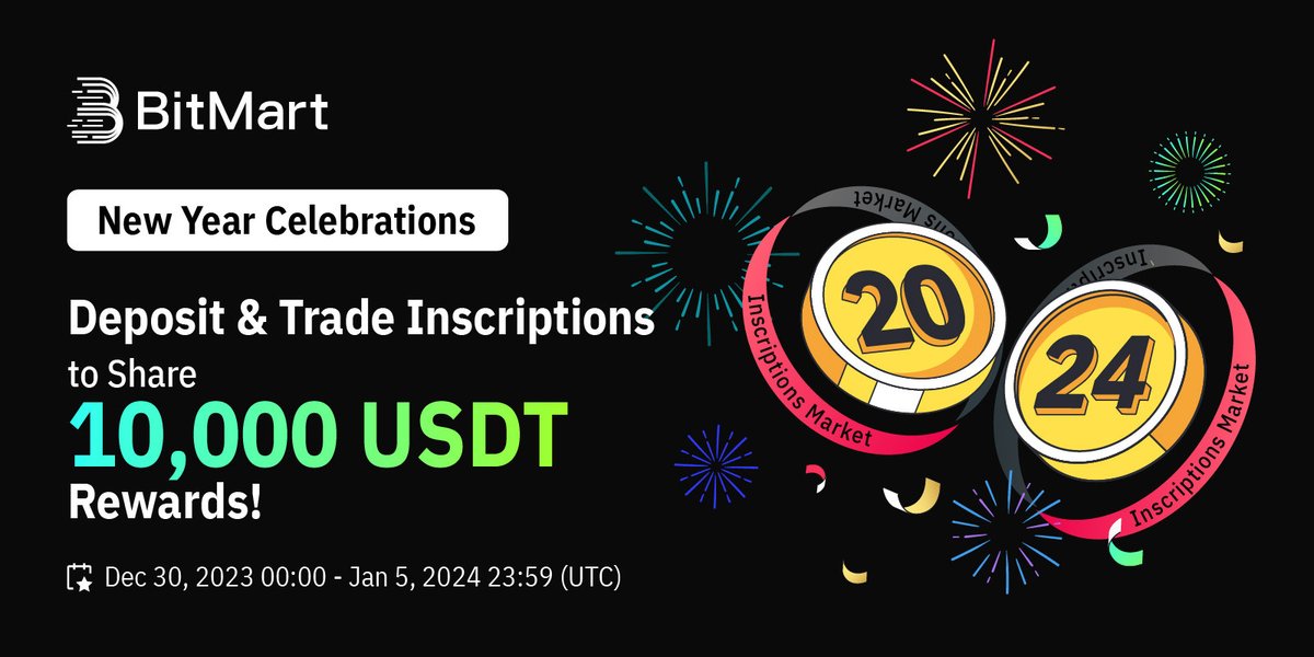 Ring in the New Year with #BitMart! 🎉 Celebrate at our #Inscriptions Market! Refer friends, deposit, and trade to snag a share of $10,000 in tokens! ✨

Explore Now: bitmart.com/inscription-zo…

Details: support.bitmart.com/hc/en-us/artic…

Let's make 2023 unforgettable together! 🥳