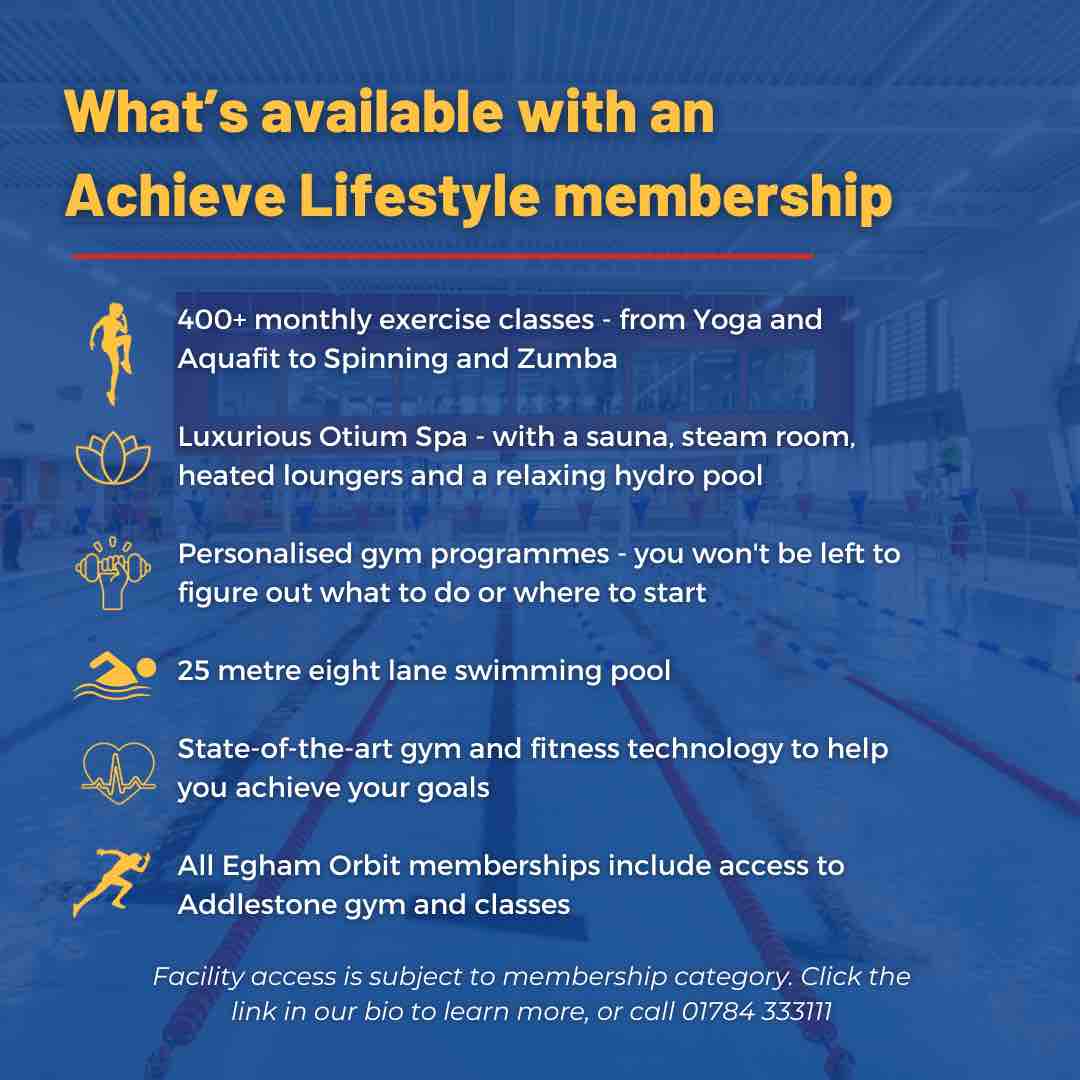 No Joining Fees + 2 FREE Guest Passes when you join Egham Orbit or Addlestone Health and Fitness 🙌

Enjoy…

✅ State-of-the-art gym

✅  400+ monthly classes 

✅ Luxurious Spa

✅ 25m swimming pool

…and much more! 

Click the link to learn more👇

achievelifestyle.co.uk/membership/