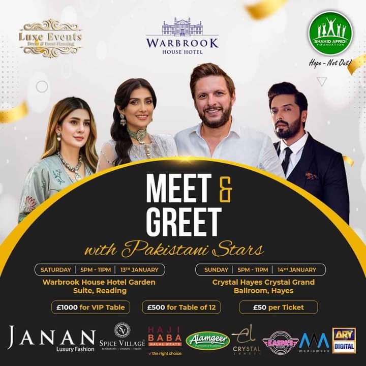 SAFoundationN's tweet photo. Get ready for another wholesome evening of #HopeNotOut! Our upcoming fundraisers with #LuxeEvents will be held in Hayes and Reading, UK hosted by Chairman @safridiofficial and the country’s veteran performers #KubraKhan #AyezaKhan and @fahadmustafa26. Let’s get together for the cause of Hope. Purchase your ticket now!
🎟️ Reading's event: https://t.co/Lqf7Pl6nLS
🎟️ Hayes's event: https://t.co/Rr1ae6LdBn