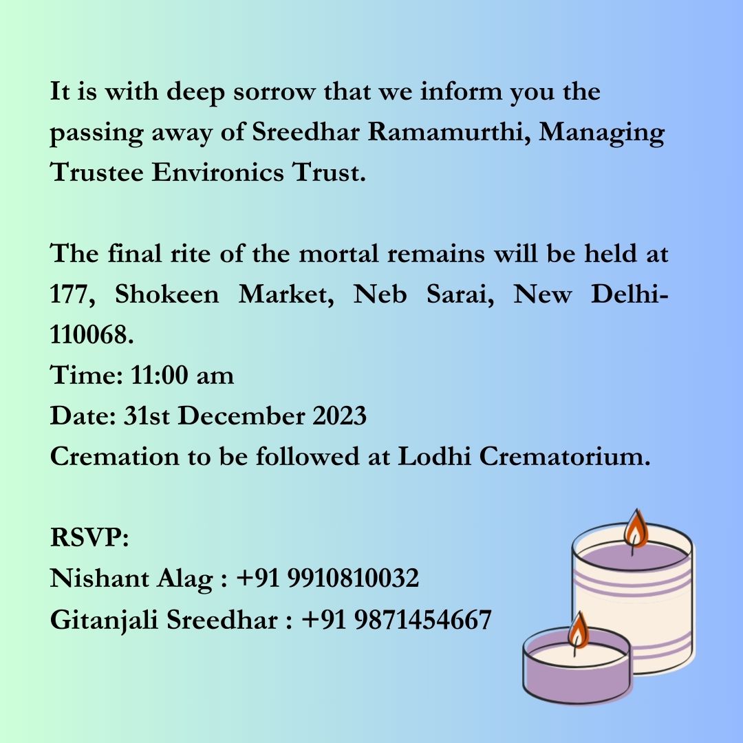 Please join us on 31st December, to bid Sreedhar a final goodbye.