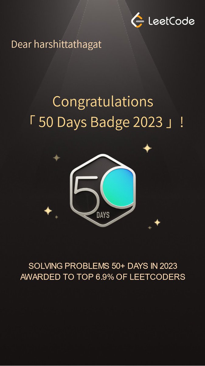 tathagat_h's tweet image. Thanks, @LeetCode, will continue to solve more. ✌️
#leetcode #coding #leetcode2023