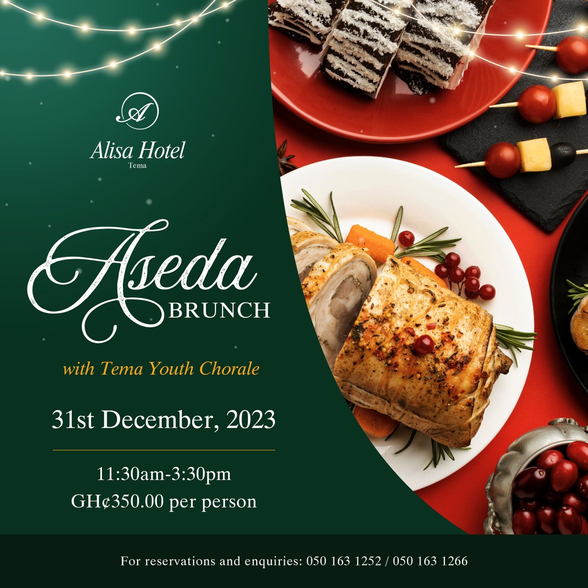 AlisaHotelGroup's tweet photo. End the year in style at Alisa Hotels with delectable food, refreshing drinks, and unforgettable moments! Join us as we ring in the New Year with flair.
Contact NR 0302214233 / TM 0302750930
#alisahotels #alisanorthridge #alisatema #buffet #fun #hospitality #newyear #wearealisa https://t.co/NMZqADAxqr