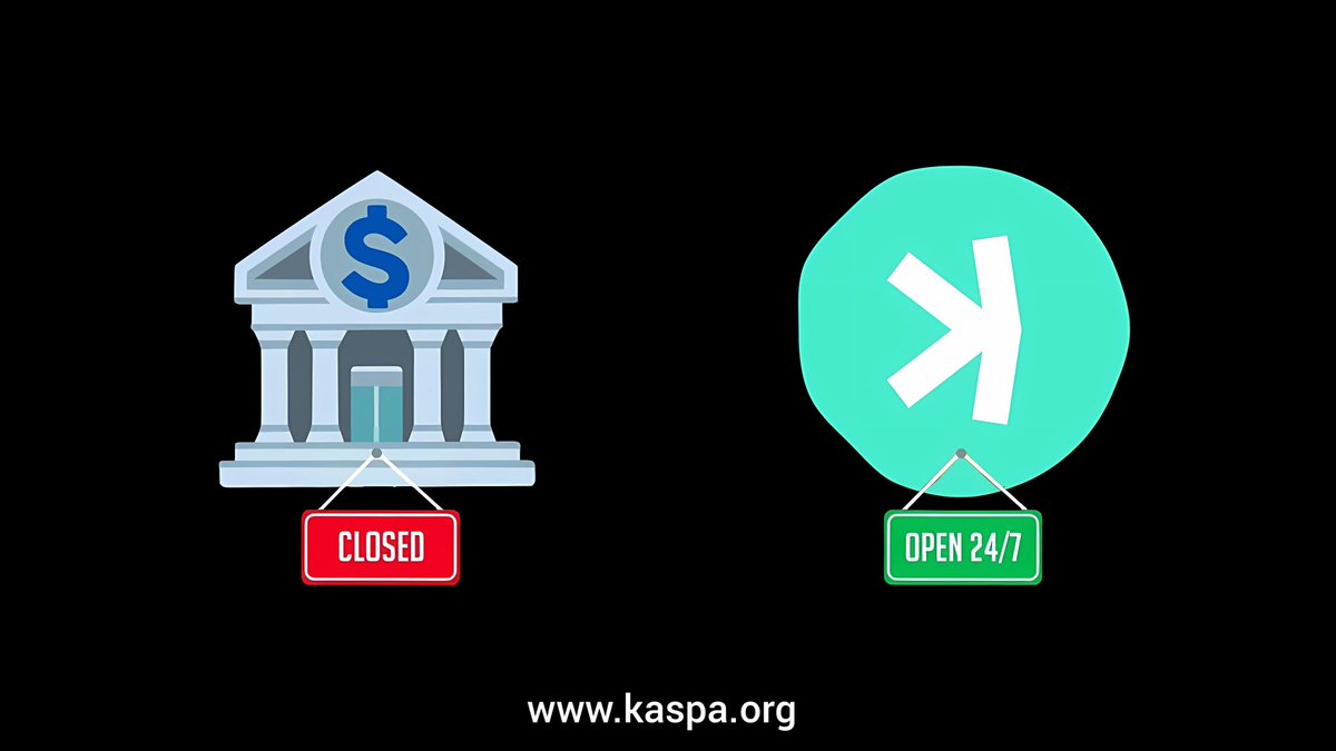 Banks are closed all weekend.

#Kaspa is open all weekend!

$KAS #DigitalSilver #BitcoinETF #BTC #Ethereum