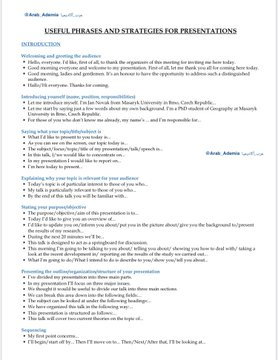 إذا كان عندك #بريزنتيشن (مؤتمر، اونلاين، جامعة)👇🏻 ملف يقدم أهم العبارات التي تستخدم أثناء العرض (البدء في العرض، الإنتقال من شريحة لأخرى، إنهاء البرزنتيشن والكثير من العبارات) بالإضافة لبعض النصائح المهمة.  

الملف docdro.id/YqbpTwa