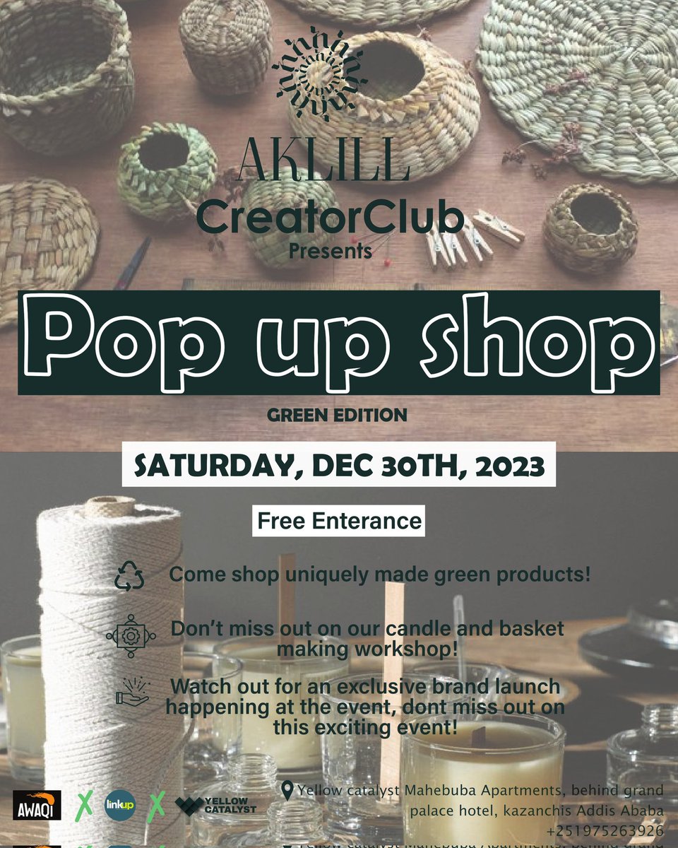 Happening now, we will be here till 5 PM. Come say hi! 🤗

#Ethiopia #genashopping #greenproducts 
#aklillcreatorclub 
#craftmanship