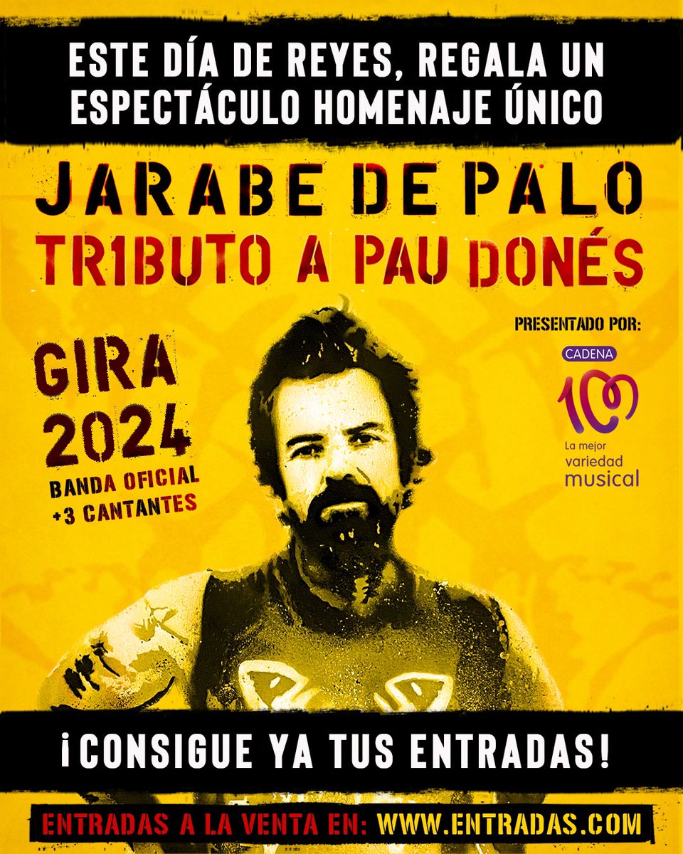 jarabeoficial's tweet photo. Regala un evento único. La Gira Tributo 2024 no es solo un concierto de Jarabe de Palo, es un viaje por la vida y obra de Pau Donés; una celebración conjunta de la vida, la música y el recuerdo. 
Regala esta experiencia en el Día de Reyes

#GiraHomenajePau #JarabeDePalo #PauDonés https://t.co/IWbDzdlstH