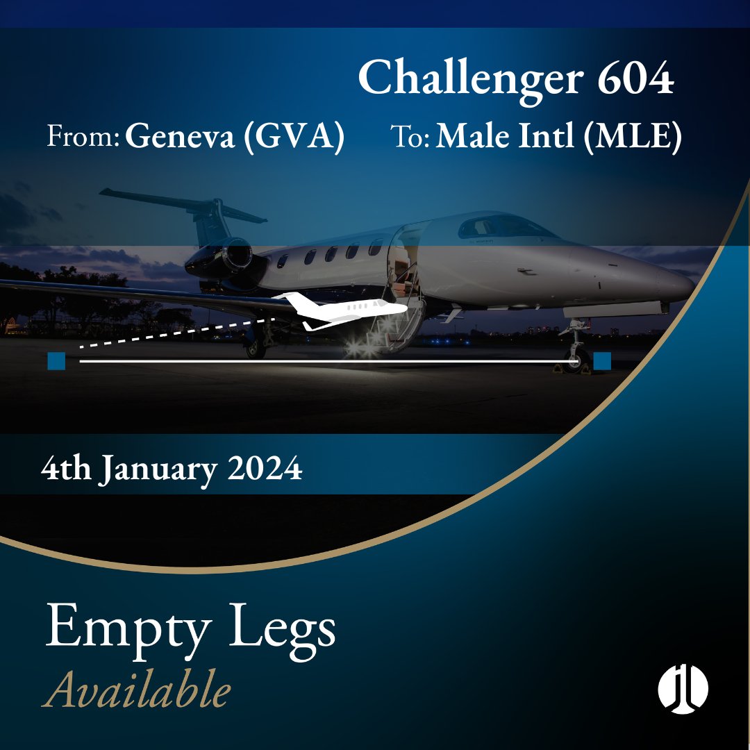 jetlogic's tweet image. EMPTY LEG ALERT. #Geneva &amp;gt;&amp;gt;&amp;gt; #MaleIntl. 4th January 2024. 12 pax. 

Contact @jetlogic to discuss your charter requirements. 

&amp;gt; +44 131 478 0802
&amp;gt; jlcharter@jetlogic.com

#FlyJetlogic #EmptyLeg #PrivateJet