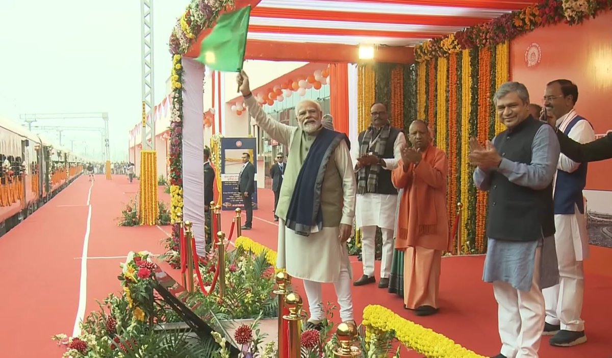 OfficeOfLGJandK's tweet photo. A historic day for J&amp;K! Grateful to Hon'ble PM Shri Narendra Modi Ji for the second Vande Bharat Train for Shri Mata Vaishno Devi Katra- New Delhi route. It will provide ease of travel to devotees and greater comfort for the citizens. https://t.co/ecnK0bE1E3