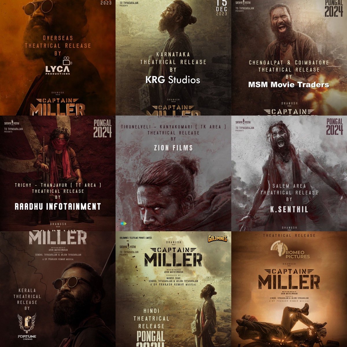 #CaptainMiller 

OS    -      Lyca
KA    -     KRG Studios
KL      -     Fortune Cinemas
Hindi -    Goldmines
TT  -         Raadhu Infotainment 
TK  -         Zion Films
Salem -   K.Senthil
MR -          Romeo Pictures
Chengalpet&CBE - MSM