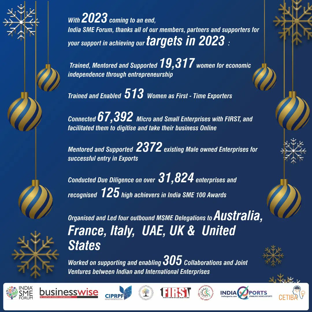 SMEForumIndia's tweet photo. India SME Forum wishes all entrepreneurs a happy, healthy and Prosperous 2024. May this new year be full of new opportunities and bring you success each day!

#happynewyear #newyear2024 #msme #entrepreneur #rebuildingmsme 

@SushmaMorthania https://t.co/DdvDNhk86P