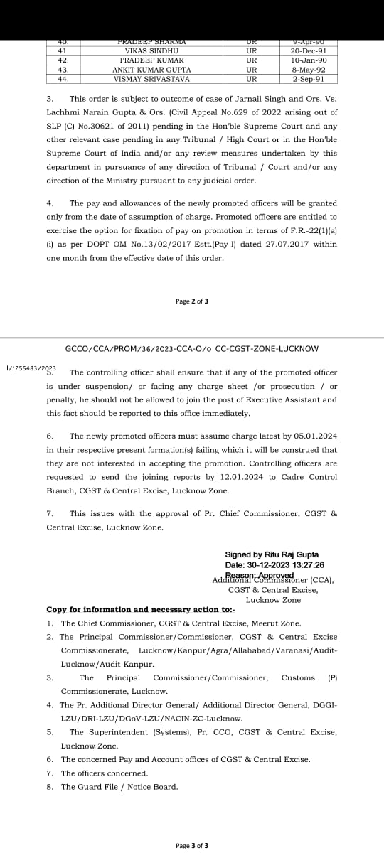 Thank u @cbic_india , Hon'ble Member(Admn) Sir, JS Admin ma'am and Hon'ble PCC Sir @cgstluckzone for ending 2023 on a high note for the Ministerial officers Finally #OTR_EA has been implemented in all Zones to fulfill the vision of hon'ble @PMOIndia @mppchaudhary @nsitharamanoffc