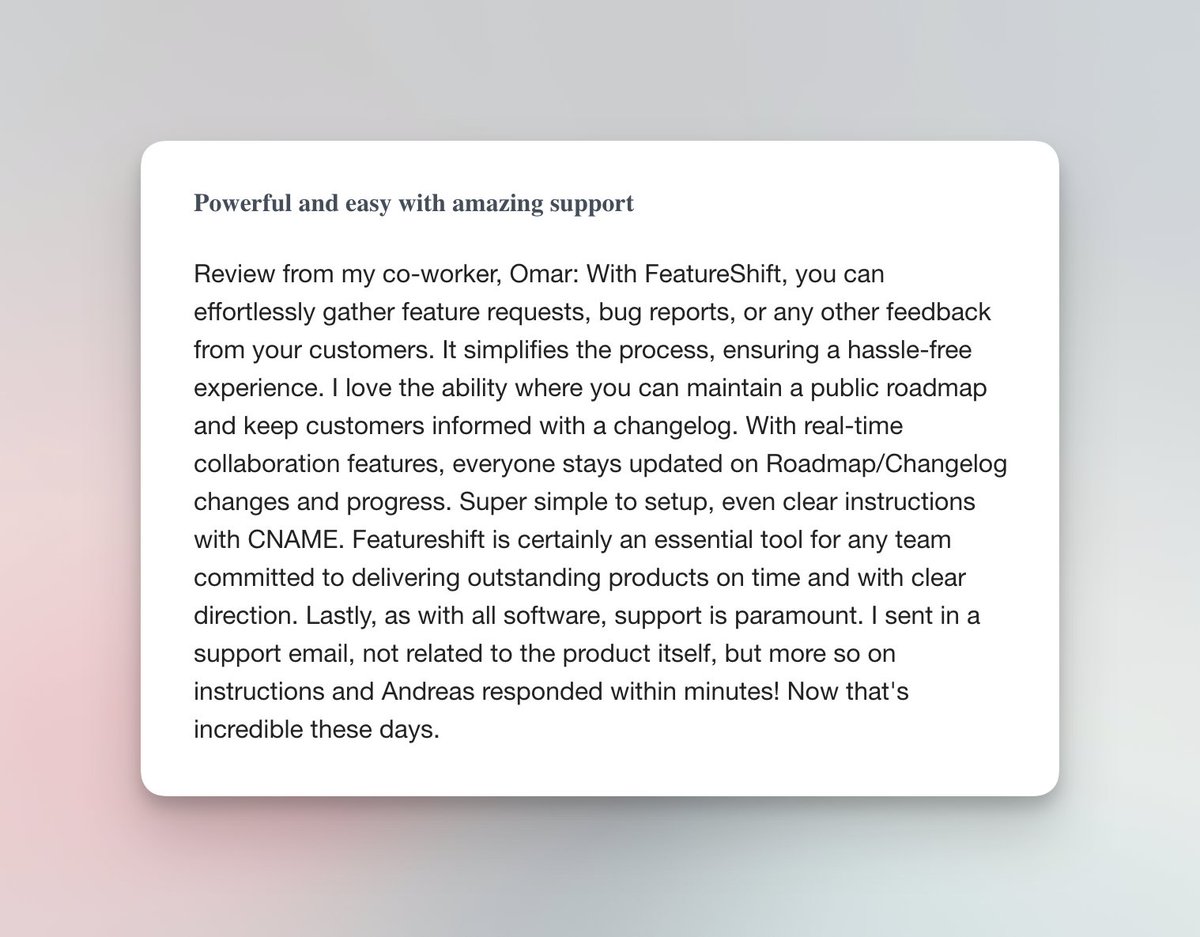 Most of our customers are really happy with our products. Some of them are kind enough to leave a review. Here is the latest 5-star review we got for FeatureShift. 😍