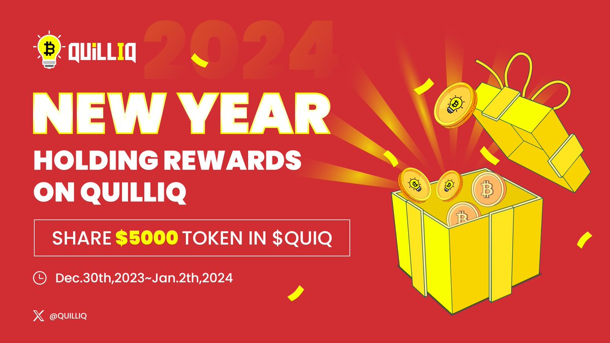 QuilllQ's tweet photo. π Sparkle into the New Year with QuilliQ! β¨
β°Dec 30 - Jan 2, wallets with 20k+ $QUIQ are eligible to share a $5,000 token prize pool!πΈ
π
Snapshot on Jan 2
πHold $QUIQ through the new year & start 2024 with extra crypto! π
#QuilliQ #NewYear2024 #BRC20 #Bitcoin https://t.co/8ilBkWb195