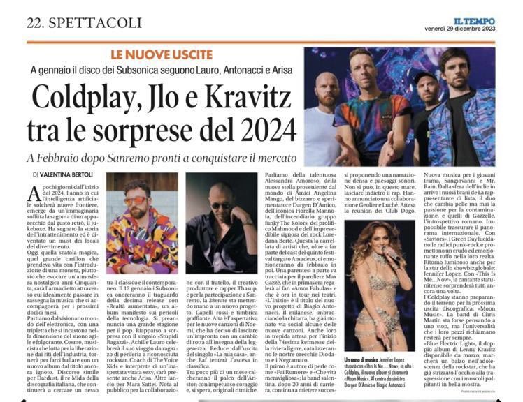 Vale_Ber99's tweet image. Le nuove uscite: #Coldplay, #Jlo e #Kravitz tra le sorprese del 2024