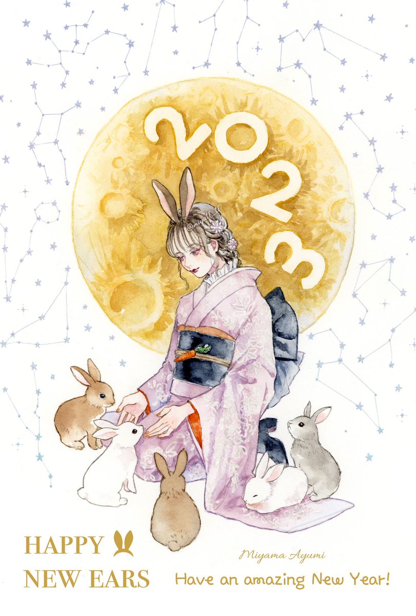 1girl rabbit japanese clothes kimono animal ears obi rabbit ears  illustration images