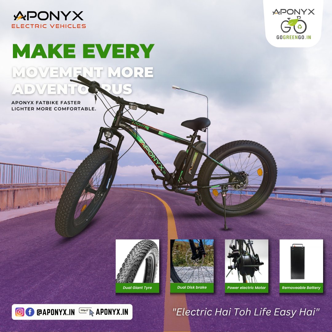 Aponyxin's tweet photo. Discover the Aponyx beast of a fat bike, built to conquer any terrain with its robust motor and detachable battery.

🤙+91-8585900211
📥 info@aponyx.in
⚡Electric Hai Toh Life Easy Hai!

#cycling #lithiumion #bicycle #electricbike #electricycle #fatbikefun https://t.co/jFeYlM5eEE