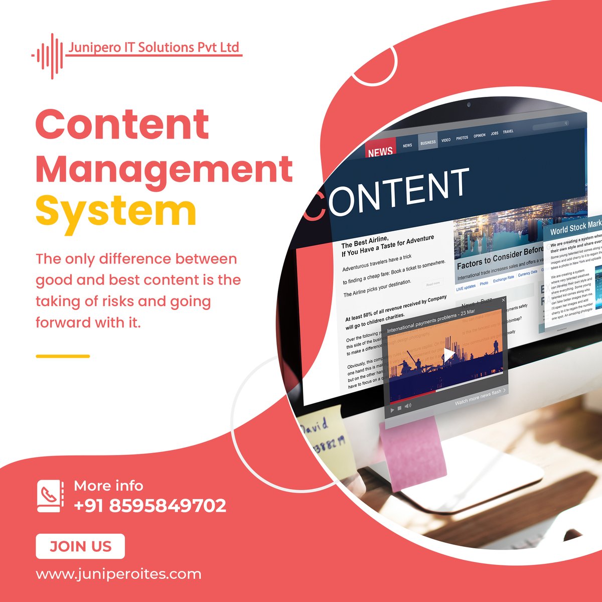 The only difference between good and best content is the taking of risks and going forward with it. #content #Junipero #management #managementservices #contentmanagementservices #managecontent #managementservices #CMS #juniperoites #marketing #managingcontent #website