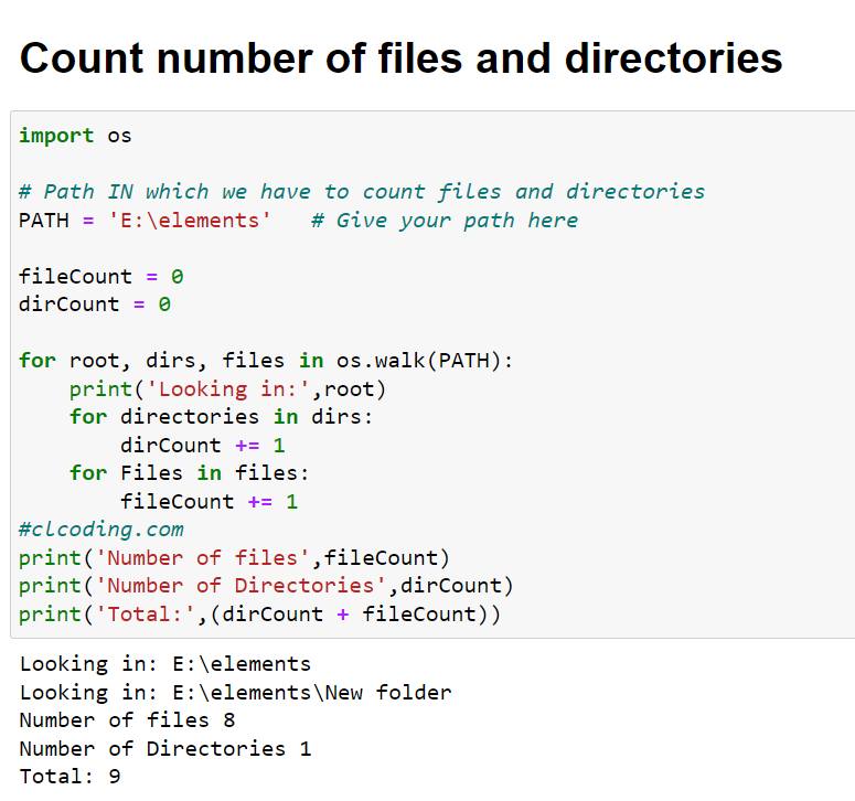 Count Number of files and directories
.
.
.
.
.
.
.
.
.
.
.
.
.
#javalearning #python #developers #programmers #javaprogramming #programming #software #engineer #softwaredeveloper #pythoncode #coding #programmerlife #programming