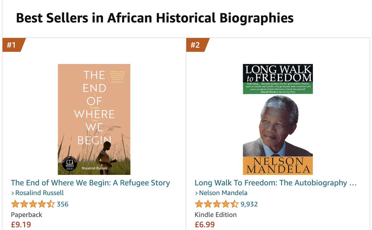 It's great to see our updated edition of THE END OF WHERE WE BEGIN, @Ros__Russell's prize-winning account of refugees from South Sudan, in a #1 bestseller slot on Amazon – and in some very distinguished company shorturl.at/flFO8