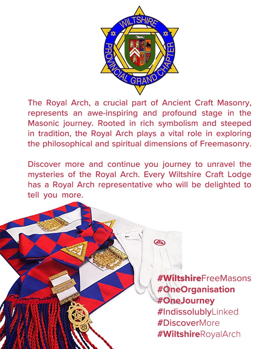 #WiltshireRoyalArch Discover more and continue your Masonic journey to unravel the mysteries of the Royal Arch. Every Wiltshire Craft Lodge has a Royal Arch representative who will be delighted to tell you more about the Order. #SupremeDegree #RoyalArch #2024