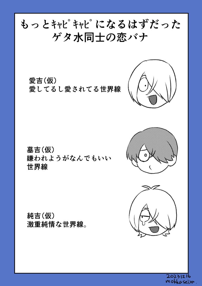 ゲタ水マルチバース恋バナ。一枚目背後注意。
この世界線の続きの幻覚落書き。三枚目はふんわりとした設定。
https://t.co/esgWtXouiG 