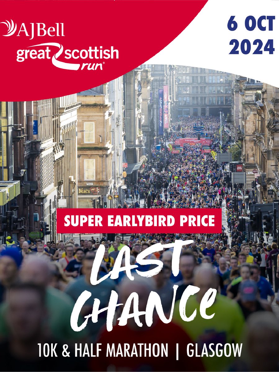 Have you entered the 2024 AJ Bell #GreatScottishRun yet? 👀 Time is running out to secure your entry at SUPER EARLYBIRD price, go, go, go! 📣👇 grtrun.org/GScotR24-Super…