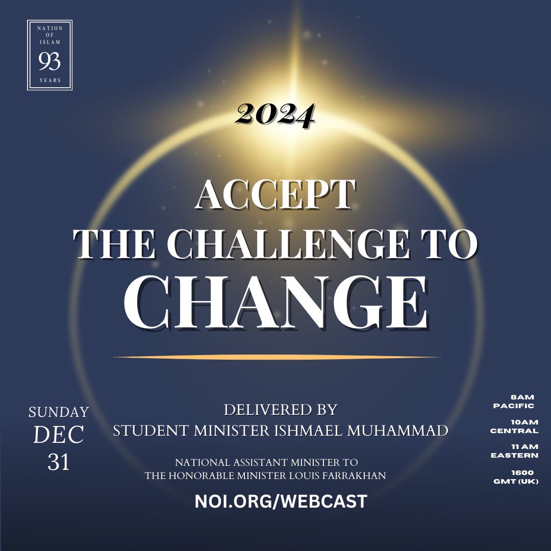 MosqueMaryam's tweet photo. End 2023 with right guidance and receive inspiration to make 2024 a year of growth!

Join us this Sunday at 10am CT as Student Minister @minishmael speaks…

💫 Accept The Challenge to Change 💫 

🕌 7351 S Stony Island, Chicago IL

📱 💻 https://t.co/RLyzKyTSnV 

#NOISundays https://t.co/HEg8nmZwBK