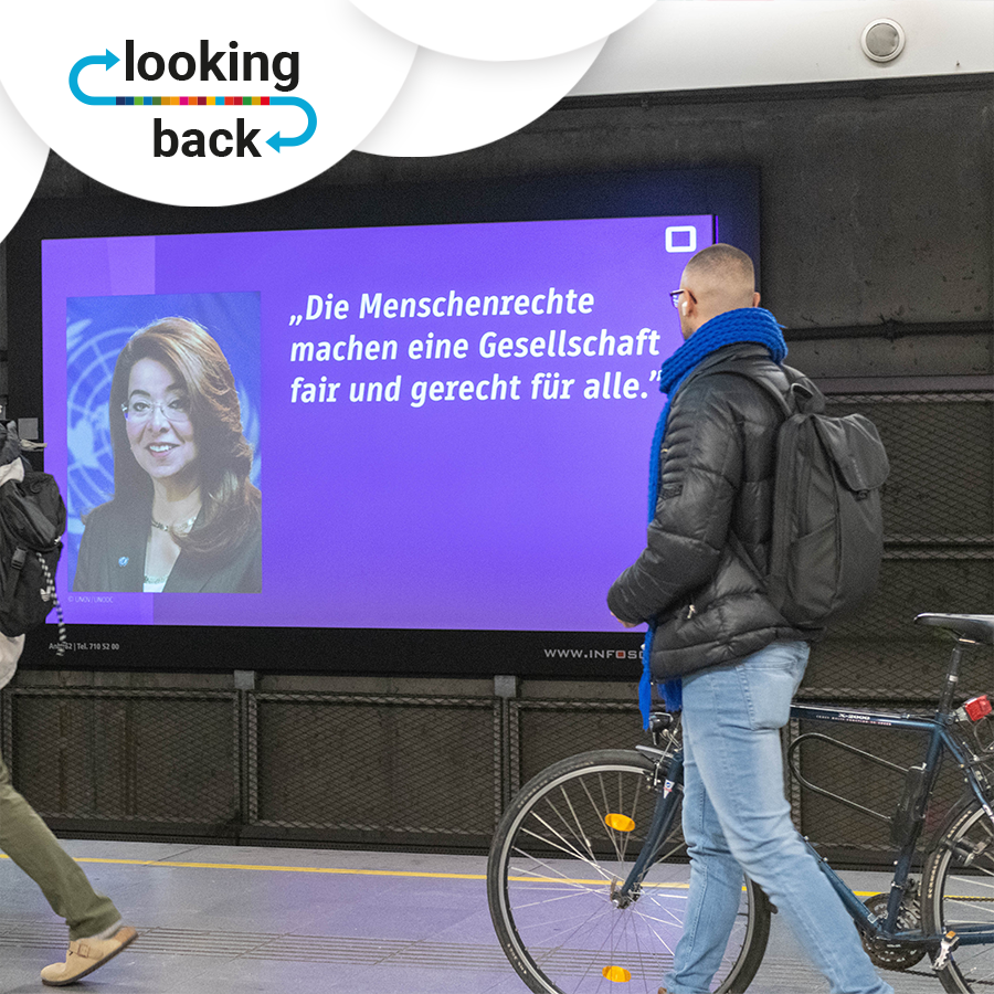 UN_Vienna's tweet photo. #LookingBack 2023: if you traveled by train, tram or bus in #Austria in December, you might have seen our campaign marking 75 years of #HumanRights. We put together facts, figures &amp; more on INFOSCREEN to make your journey more interesting &amp; raise awareness. #StandUp4HumanRights https://t.co/F4lSWNBdVv