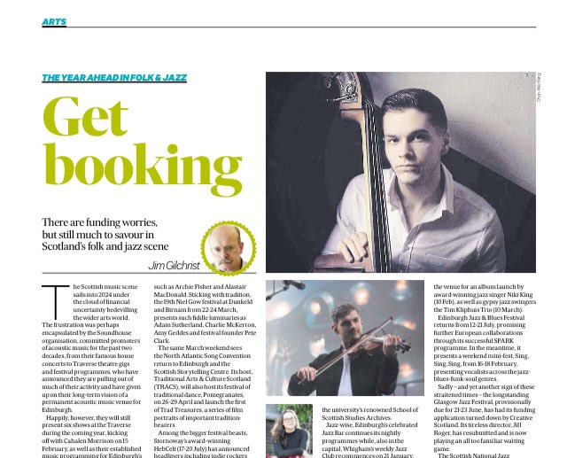 Thank you, Jim Gilchrist @scotsman_arts for including the Scottish National Jazz Orchestra and harper Karen Marshalsay’s upcoming concerts in this 2024 jazz and folk music preview.