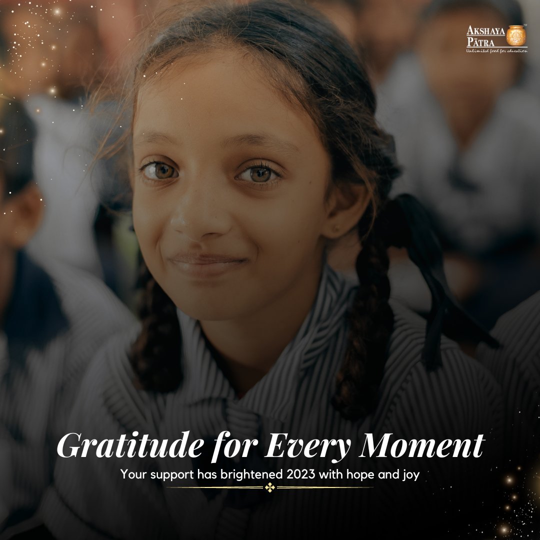 AkshayaPatra's tweet photo. As we approach the end of the year, we reflect on the journey behind us and look forward to the path ahead, filled with new possibilities and opportunities to advance our mission of #ZeroClassroomHunger.
Today, we pause to express our deep gratitude. A heartfelt thank you to our government partners, corporate allies, individual donors, and dedicated team members.
Your support and collaboration are crucial in our fight against classroom hunger.
#AkshayaPatraCares #MiddayMeals #ZeroHunger #TackleClassroomHunger #NGOsIndia #HelpingHands #BeTheChange #MakeADifference #EveryMorselMatters #Gratitude #TogetherForChange #EducationForAll