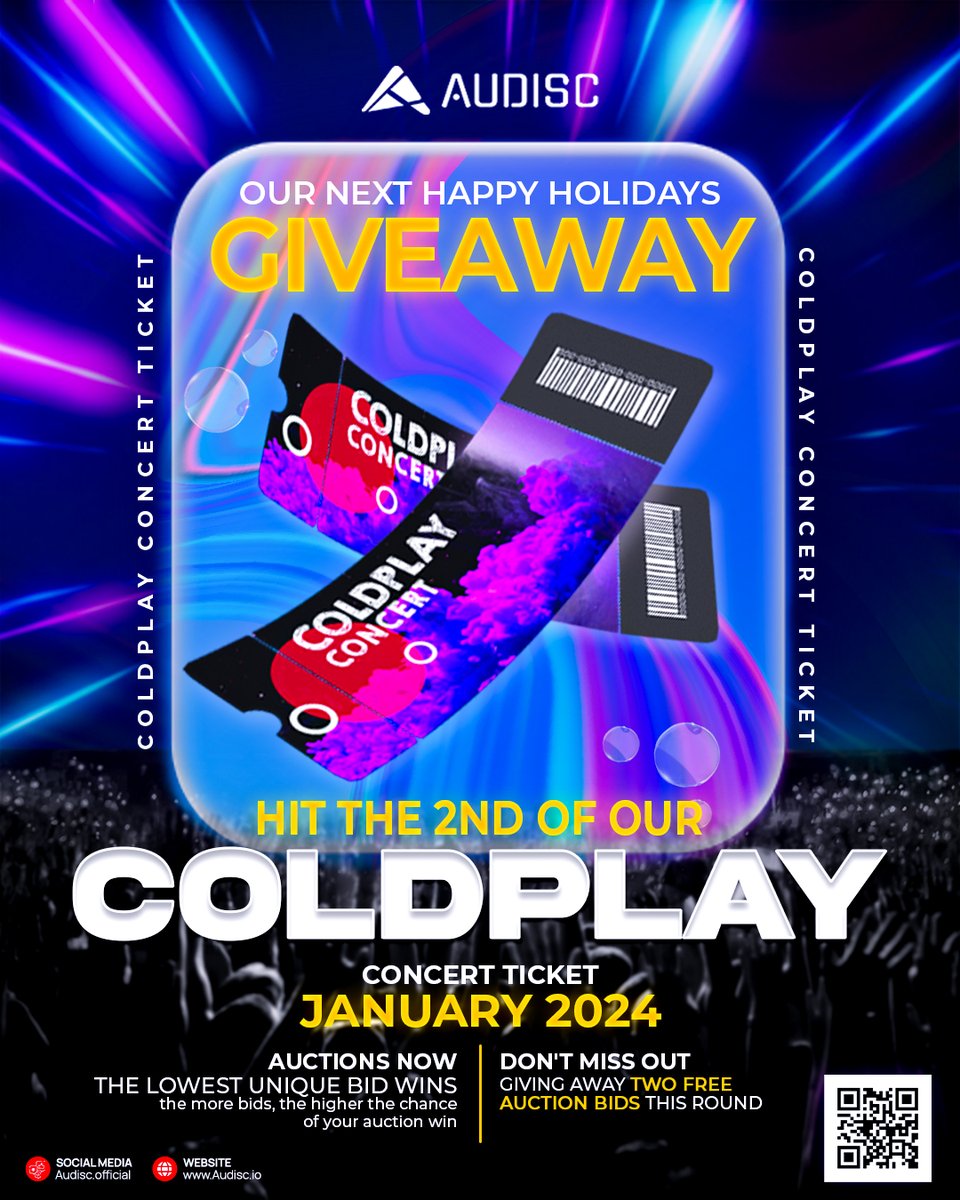 audiscofficial's tweet photo. Our first ColdPlay ticket auction was a YuuuuGGGE SUCCESS!
So, to further reward you guys, we're carrying on the next ColdPlay ticket auction : https://t.co/pRbKdImLH3

Hit the link above ☝️ to get your 2 FREE auction bids!

#AUCTION #Airdrops #COLDPLAYinsingapore https://t.co/dWNlJ0Qegs