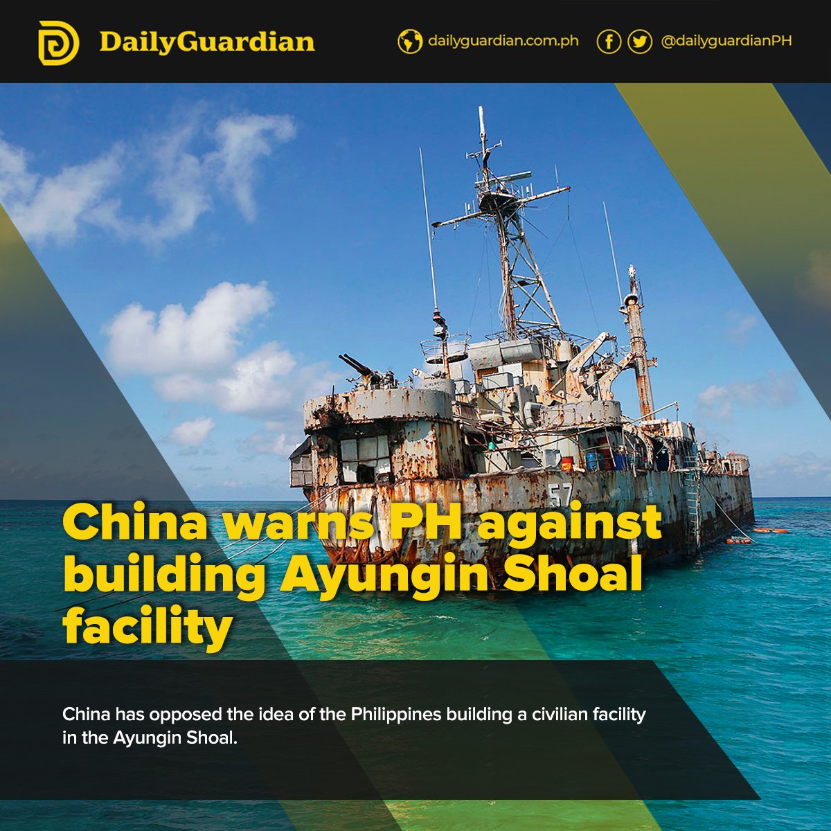 China has claimed that the Philippines’ plan to build a permanent facility in Ayungin Shoal “will severely infringe” Beijing's sovereignty. facebook.com/photo.php?fbid…