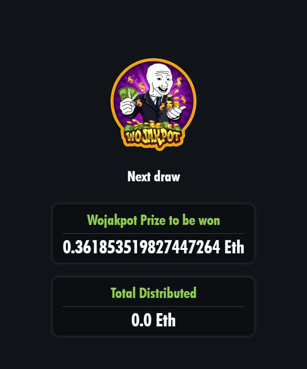 CryptoMoonSh0ts's tweet photo. CALLED BY THE GREATEST @CryptoMoonSh0ts 

🚀🌟  @wojakpot  just launched 🌟🚀

🎉 The WojakPot jackpot is already surging at $800 (0.36 ETH), and the excitement is reaching new heights! Join the upcoming draw on December 30th at 16:30 UTC by securing 1 million $WJP tokens https://t.co/q5MFOb5b5K