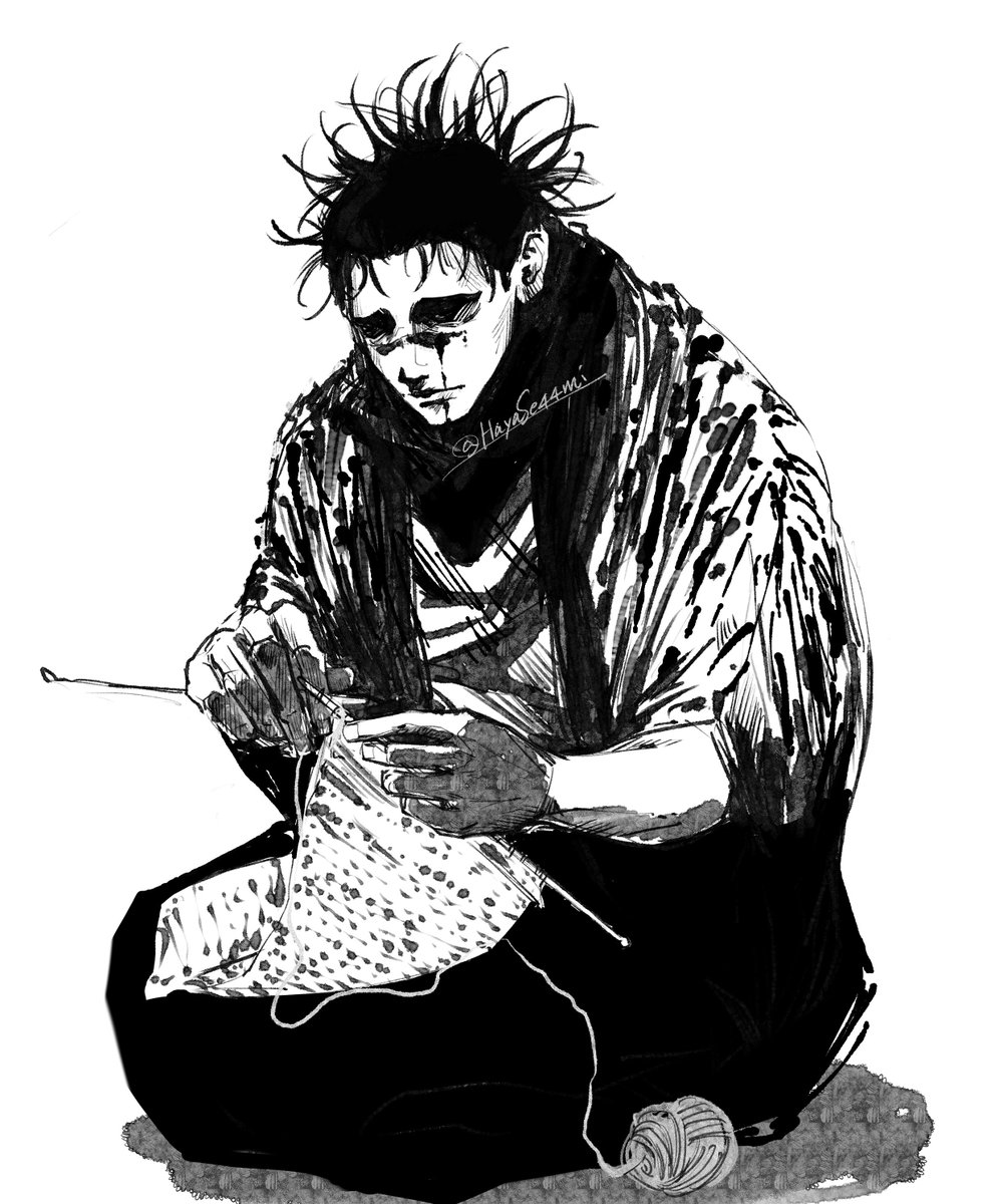 寒くなってきたので弟たちに急いでマフラーを編む山兄