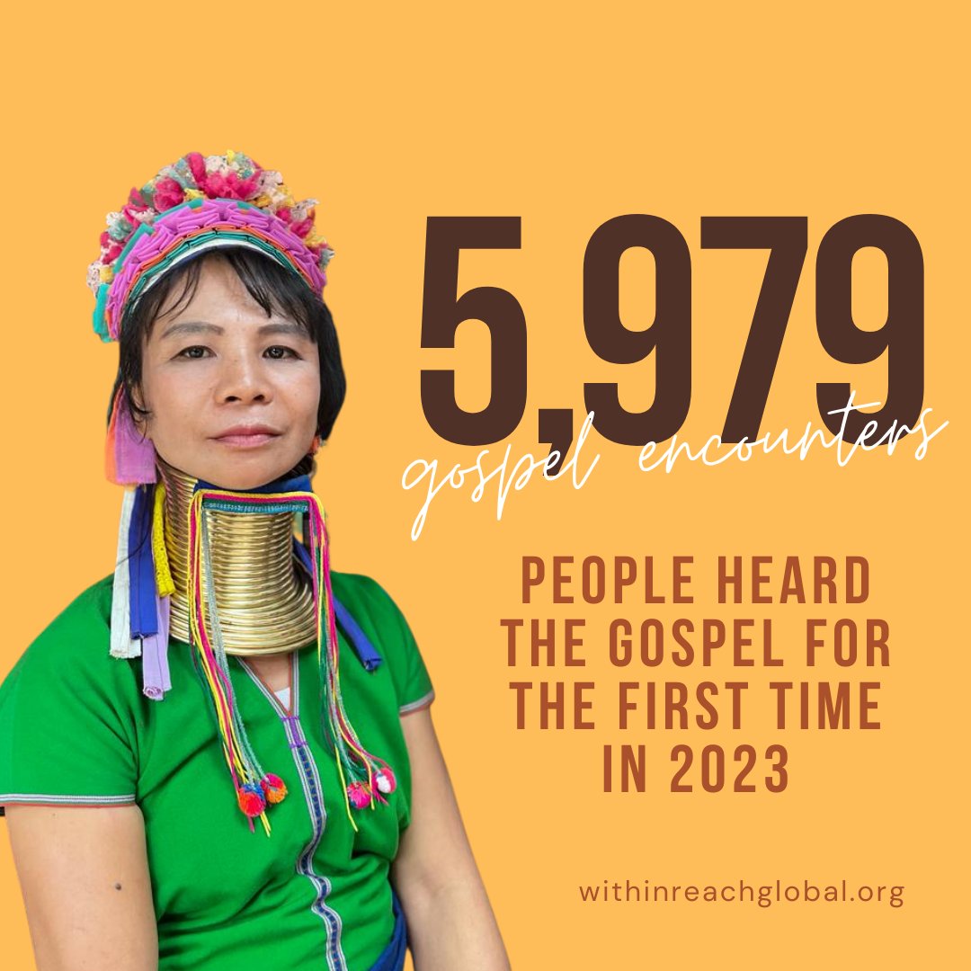 within_reach's tweet photo. In 2023, our missionaries and volunteers at Within Reach Global achieved remarkable milestones:

5,979 people heard the gospel for the first time.
- 441 individuals surrendered their lives to Jesus.
- 527 families received food packets through our compassion ministries. https://t.co/LBHFfasVyO
