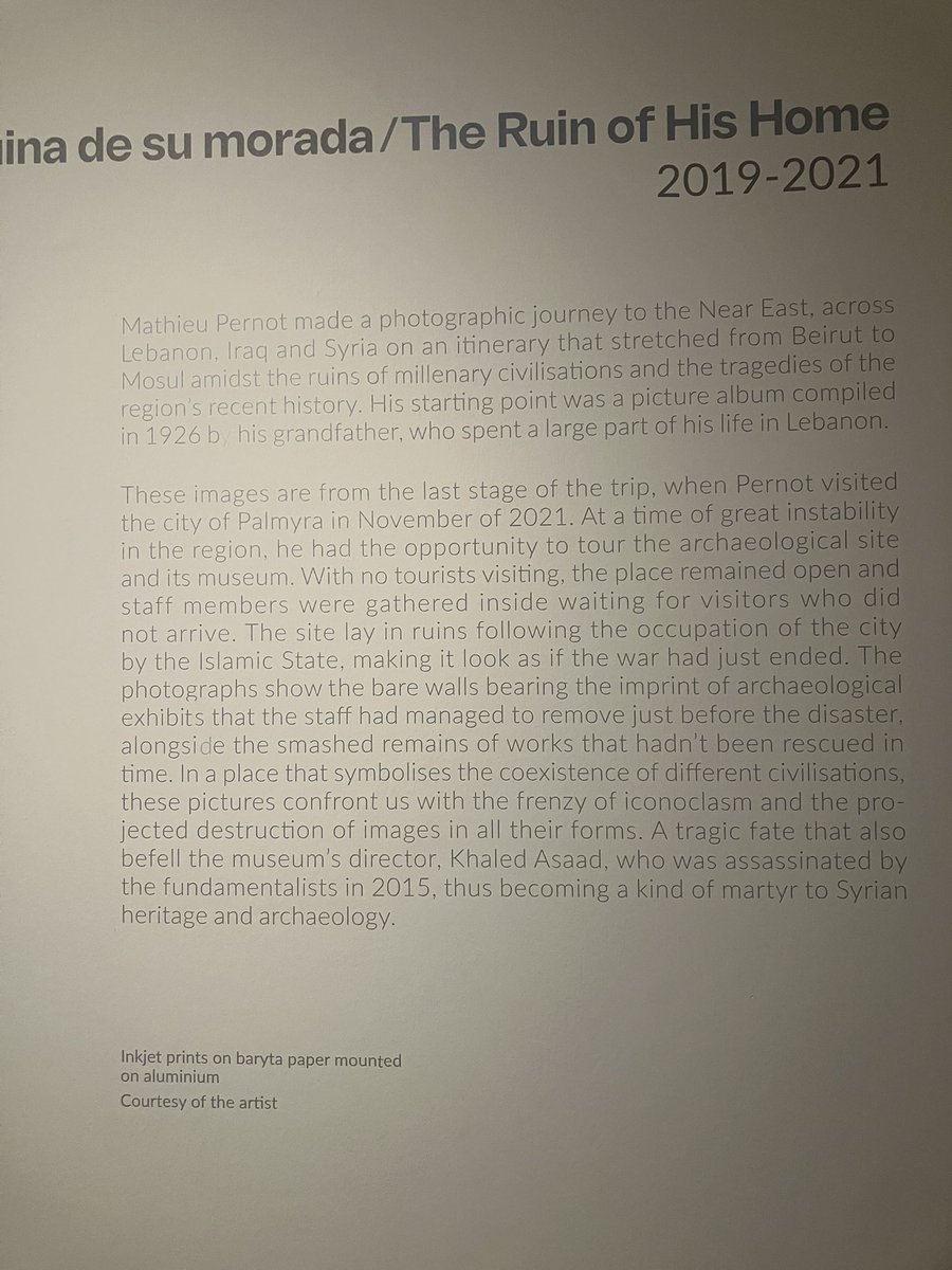 Claritaylasgeme's tweet photo. La exposición de #MathieuPernot rinde un pequeño tributo al gran arqueólogo de #Palmira #KhaledAlAsaad, en @mapfreFcultura, ¡gracias!
🇬🇧 #MathieuPernot pays a small tribute to the great archaeologist of Palmira #KhaledAsaad, at #Mapfre's exhibition hall (#Madrid).
Thank you! https://t.co/o9LzxCPW5x