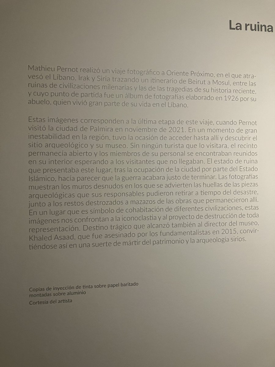 Claritaylasgeme's tweet photo. La exposición de #MathieuPernot rinde un pequeño tributo al gran arqueólogo de #Palmira #KhaledAlAsaad, en @mapfreFcultura, ¡gracias!
🇬🇧 #MathieuPernot pays a small tribute to the great archaeologist of Palmira #KhaledAsaad, at #Mapfre's exhibition hall (#Madrid).
Thank you! https://t.co/o9LzxCPW5x