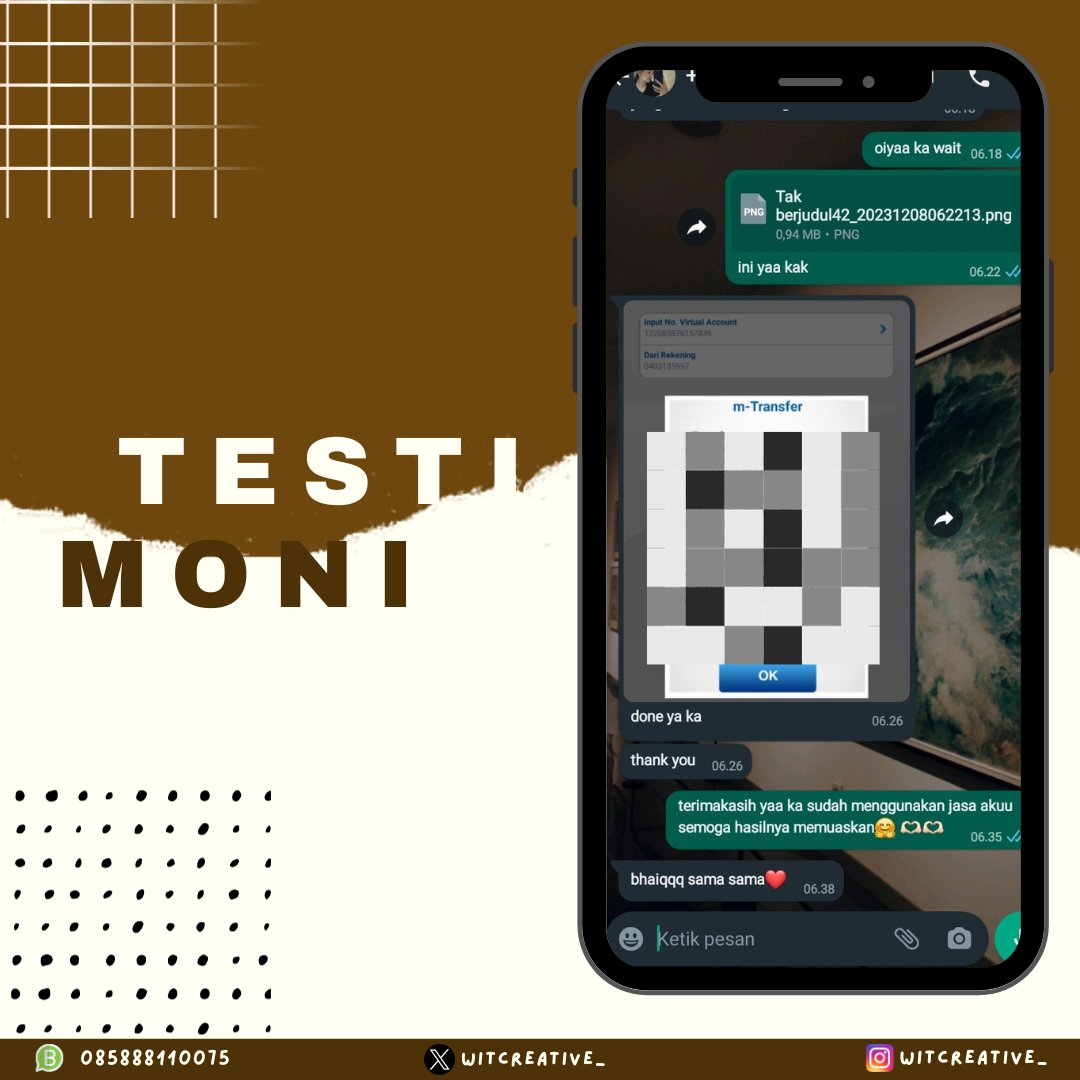 「 ✦  𝐓𝐞𝐬𝐭𝐢𝐦𝐨𝐧𝐢 𝐰𝐢𝐭𝐜𝐫𝐞𝐚𝐭𝐢𝐯𝐞 ✦ 」

97. Edit Foto 
___

Order klik link ⬇️
wa.link/klqis7
___

#Testimoni #wittesti