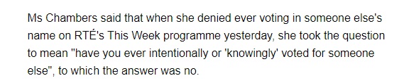 Miriam has forgotten Lisa Chambers was rejected by her constituency in Mayo at #Ge2020, a couple of months after #VoteGate when she was caught out unlawfully voting for others in the Dail chamber, and then fibbing about it.